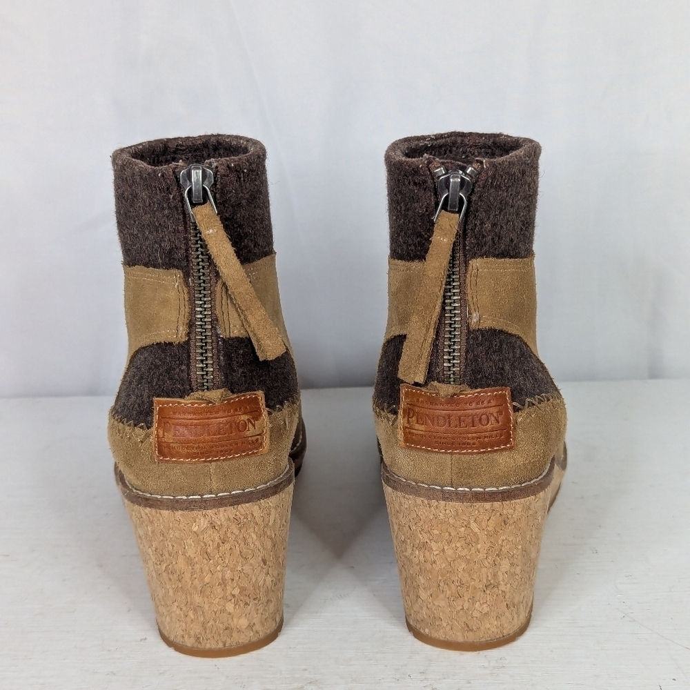 Pendleton Arago Suede Leather Cork Wedge Ankle Booties Boots - Picture 3 of 8